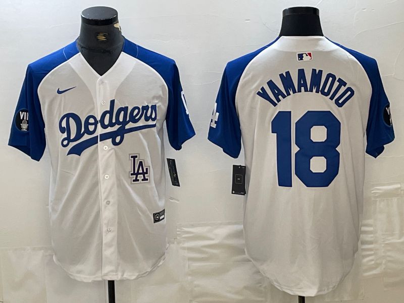 Men Los Angeles Dodgers 18 Yamamoto White blue Fashion Nike Game MLB Jersey style 10